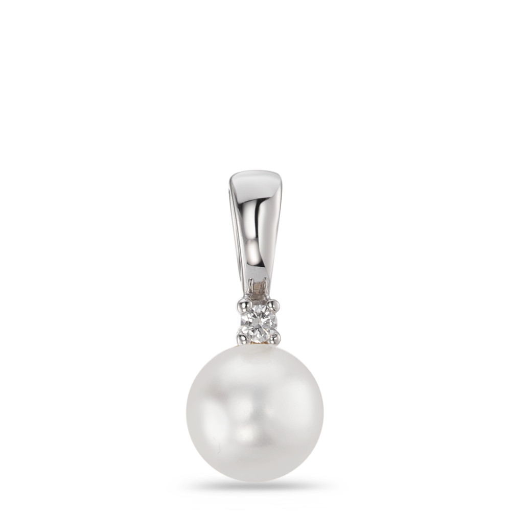 Pendentif Or blanc 750/18 K Diamant blanc, 0.025 ct, brillant, w-si perle d'eau douce-558114