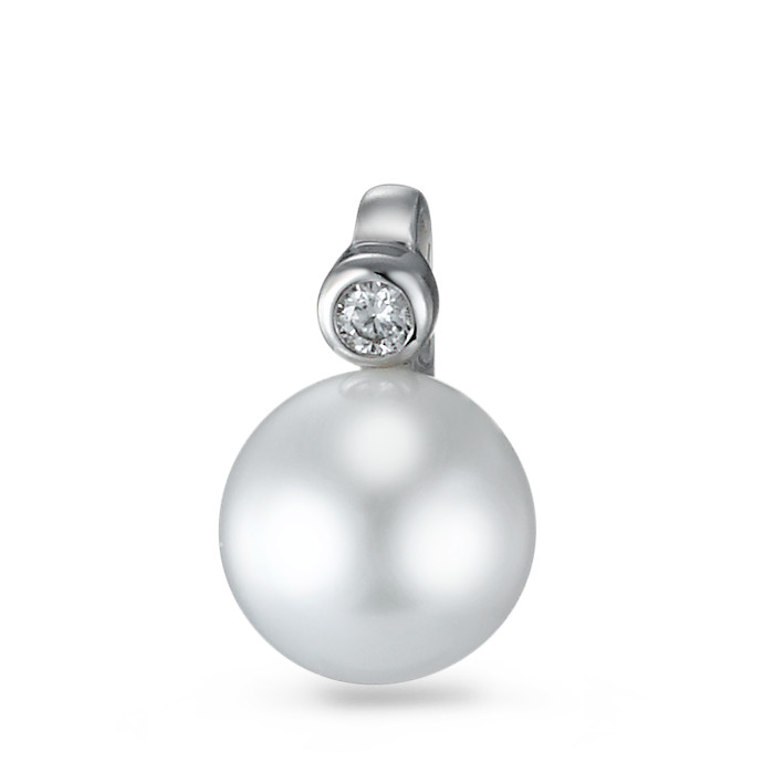 Pendentif Or blanc 750/18 K Diamant blanc, 0.03 ct, brillant, w-si perle d'eau douce-558116