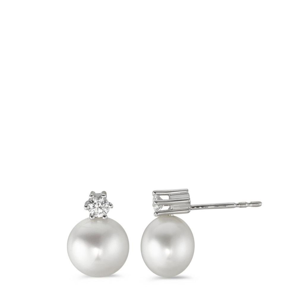 Clous d'oreilles Or blanc 750/18 K Diamant blanc, 0.20 ct, 2 Pierres, brillant, w-si perle d'eau douce-558122