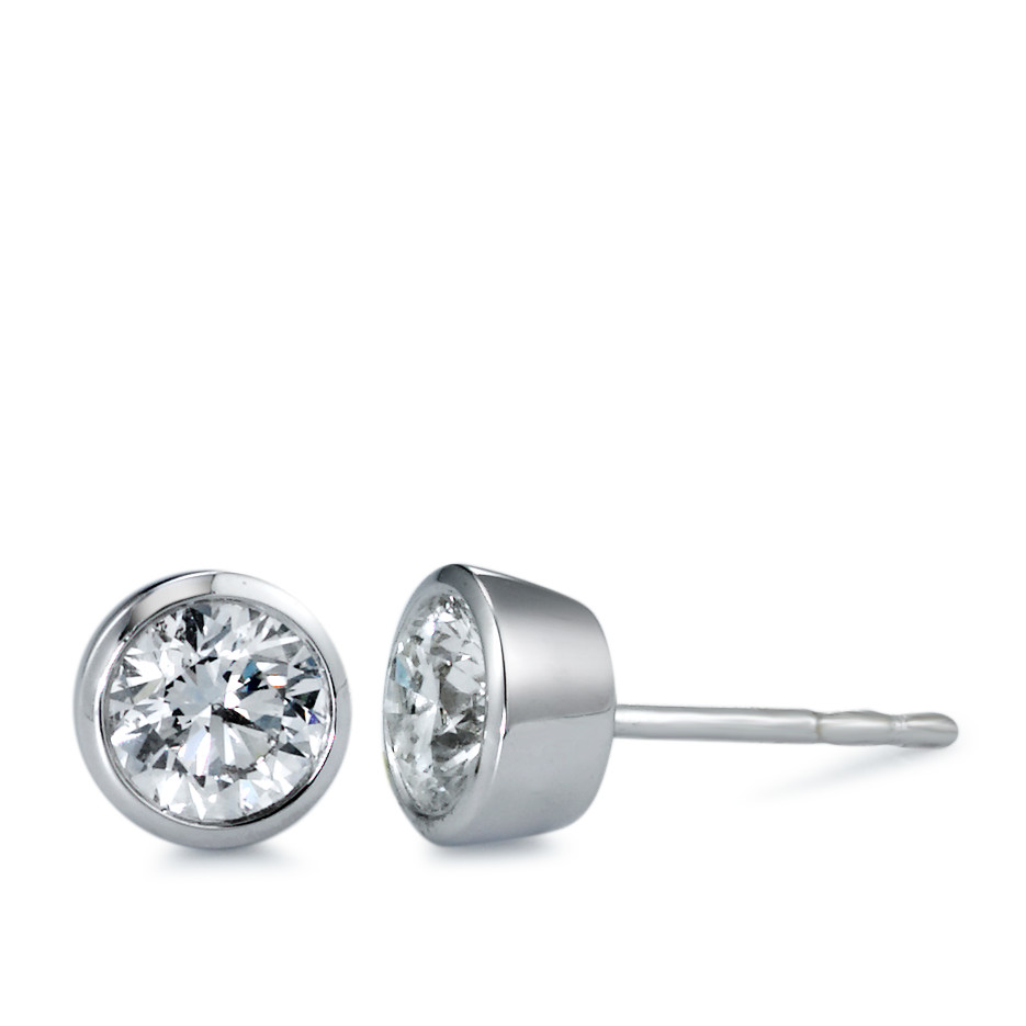 Clous d'oreilles Or blanc 750/18 K Diamant blanc, 1 ct, 2 Pierres, brillant, w-si Ø6.5 mm-558290