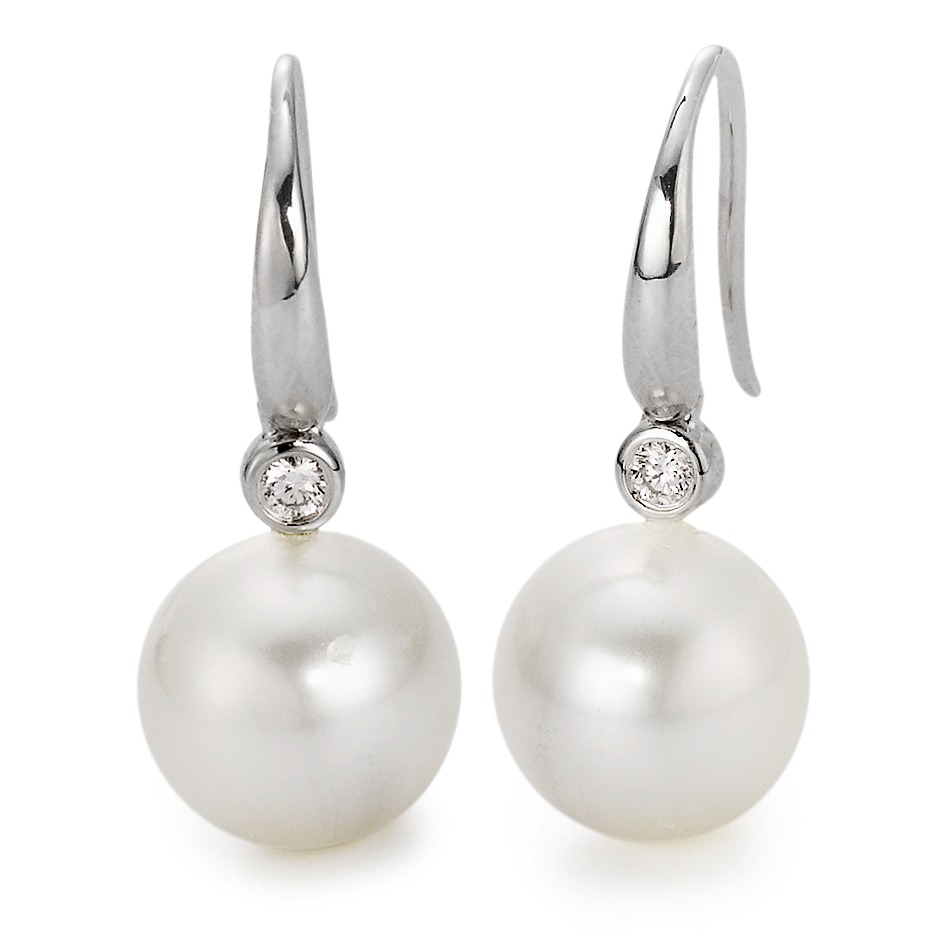 Pendant d'oreilles Or blanc 750/18 K Diamant blanc, 0.09 ct, 2 Pierres, si perle d'eau douce-562101