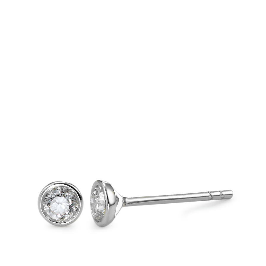 Clous d'oreilles Or blanc 750/18 K Diamant 0.25 ct, 2 Pierres, w-si Ø4 mm-563027