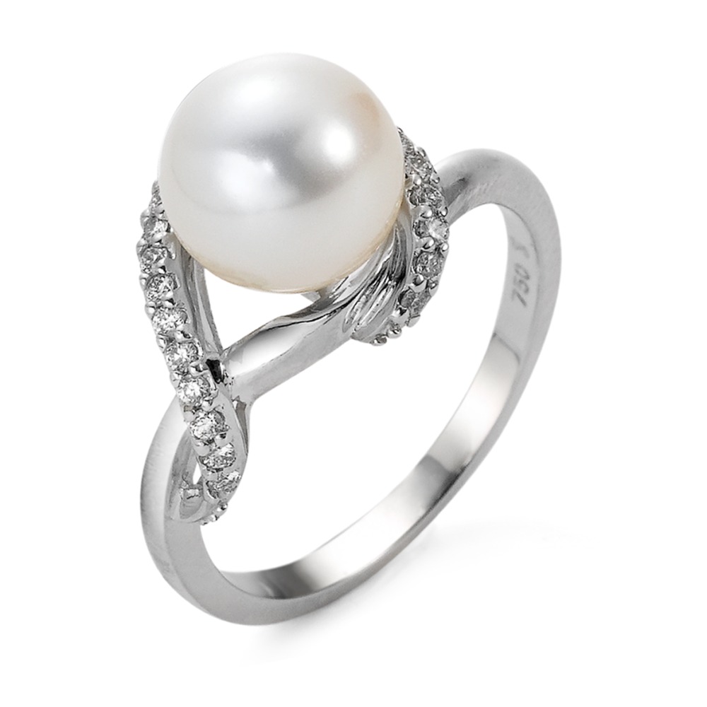 Bague Or blanc 750/18 K Diamant 0.20 ct, 23 Pierres, w-si perle d'eau douce-563317