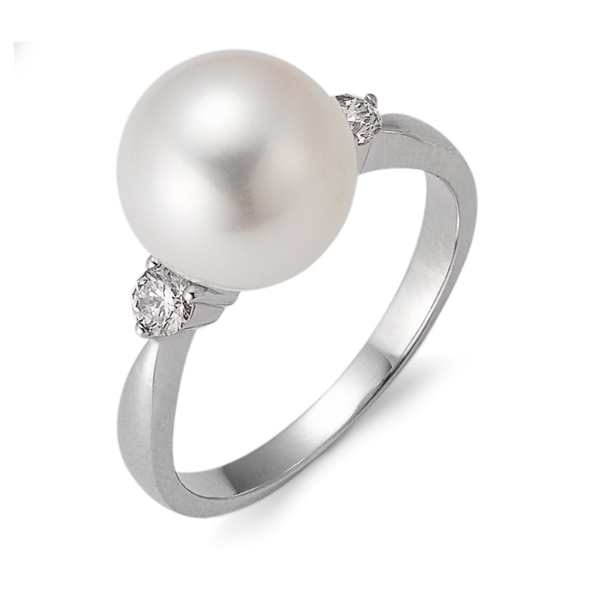 Bague Or blanc 750/18 K Diamant 0.24 ct, 2 Pierres, w-si perle d'eau douce-563318