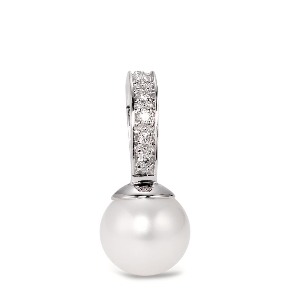 Pendentif Or blanc 750/18 K Diamant 0.04 ct, 6 Pierres, w-si perle d'eau douce-563331
