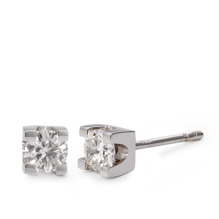 Clous d'oreilles Or blanc 750/18 K Diamant 0.50 ct, 2 Pierres, w-si Ø4 mm-563509