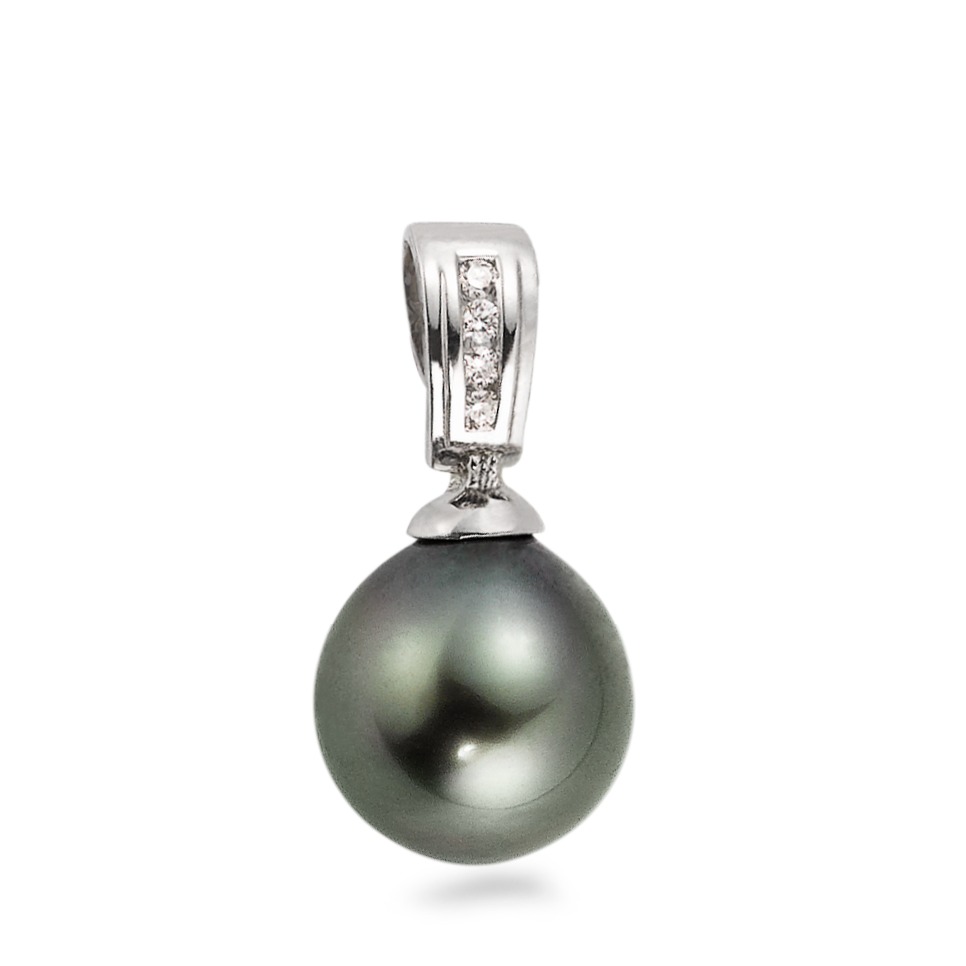 Pendentif Or blanc 750/18 K Diamant 0.04 ct, w-si perle de Tahiti-563604