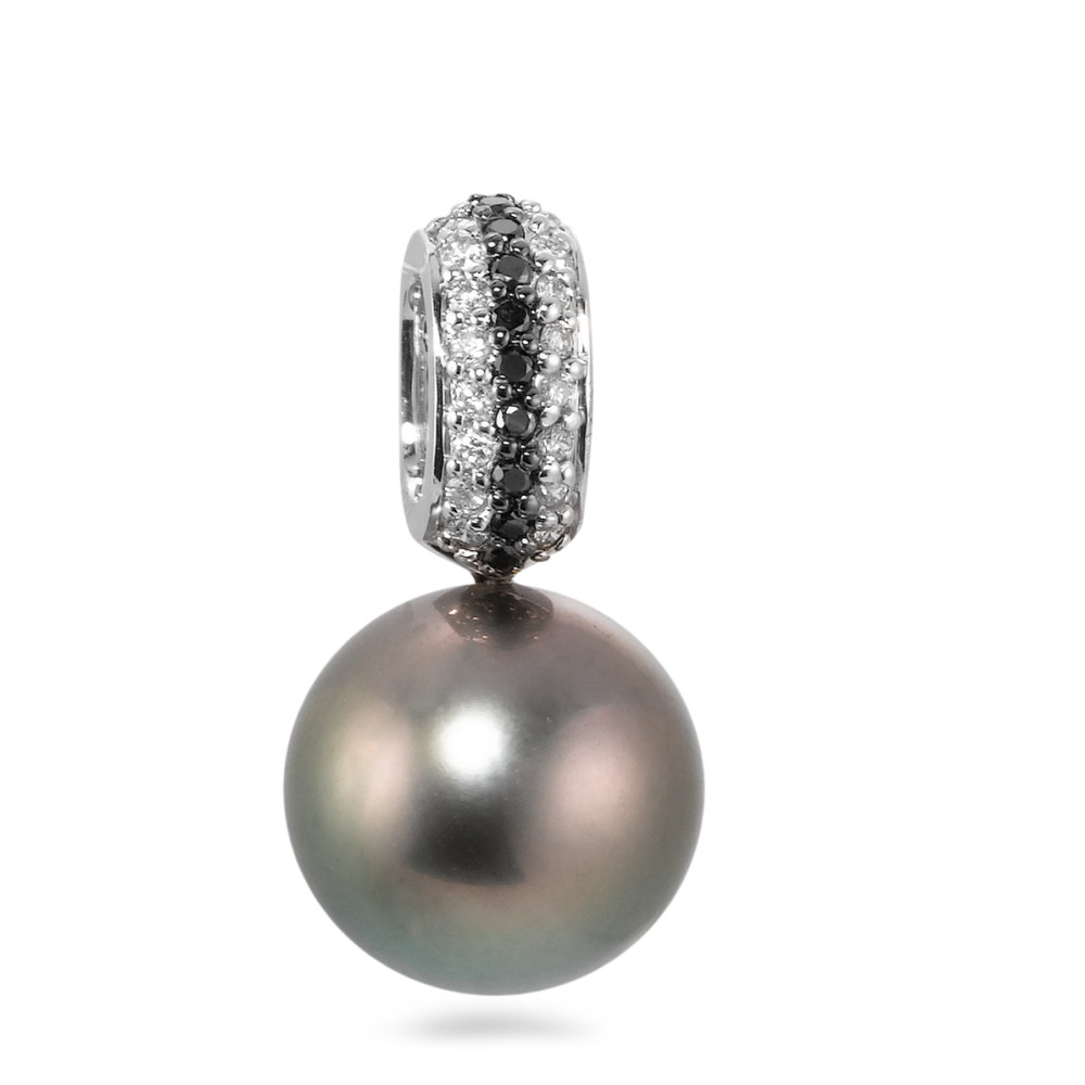 Pendentif Or blanc 750/18 K Diamant noir, 0.135 ct, w-si perle de Tahiti-563615