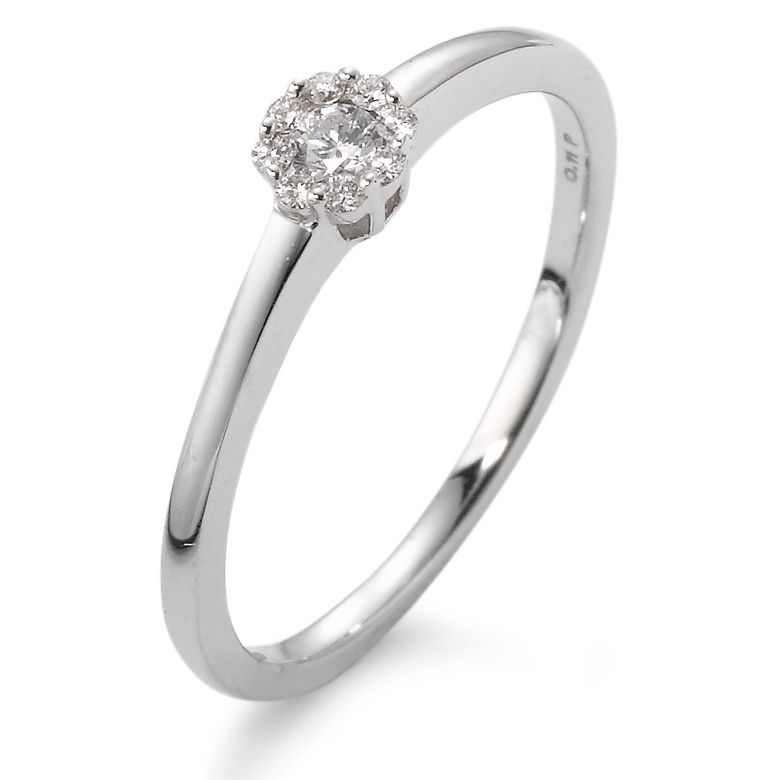 Fingerring 750/18 K Weissgold Diamant weiss, 0.10 ct, 9 Steine, w-si-564562