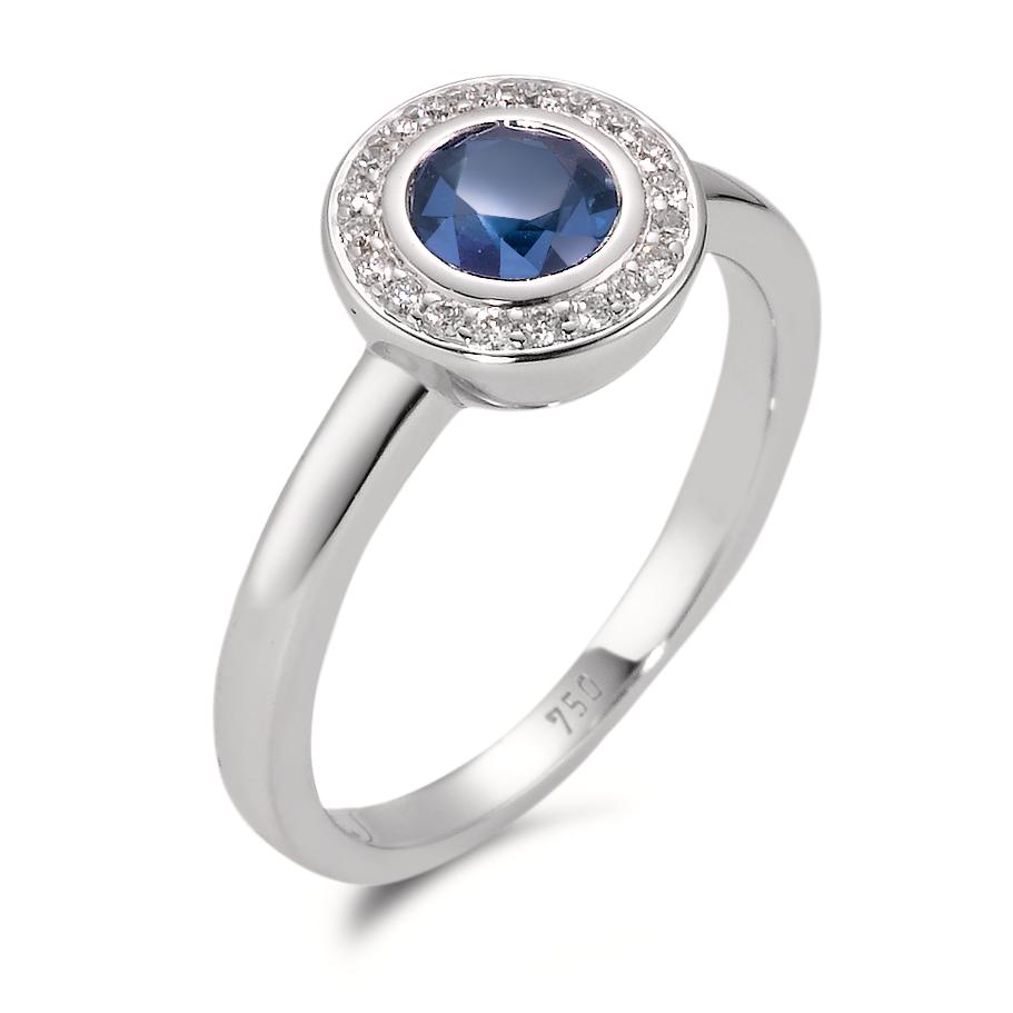 Fingerring 750/18 K Weissgold Saphir blau, Diamant weiss, 20 Steine, w-si-565887