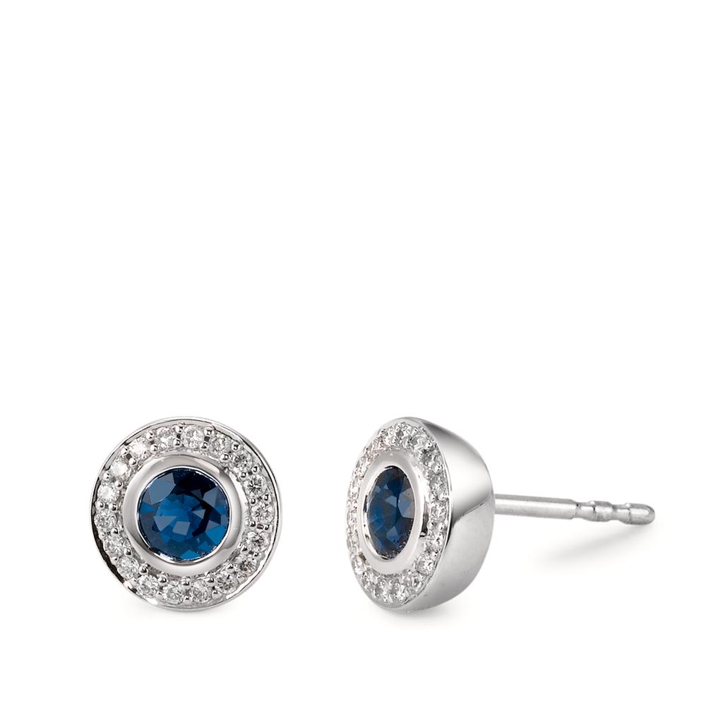Clous d'oreilles Or blanc 750/18 K Saphir bleu, 2 Pierres, Diamant blanc, 34 Pierres, w-si Ø7.5 mm-565889