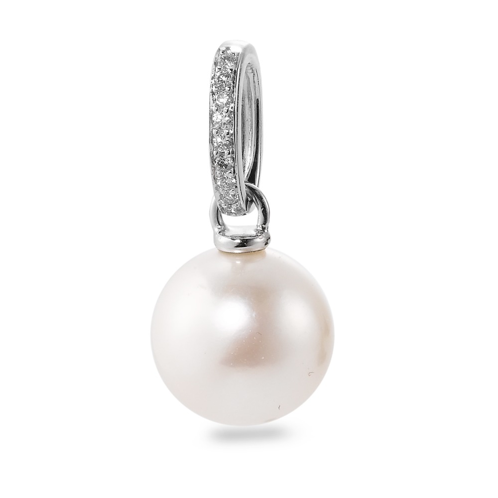 Pendentif Or blanc 750/18 K Diamant blanc, 0.05 ct, 9 Pierres, brillant, w-si perle d'eau douce-565895