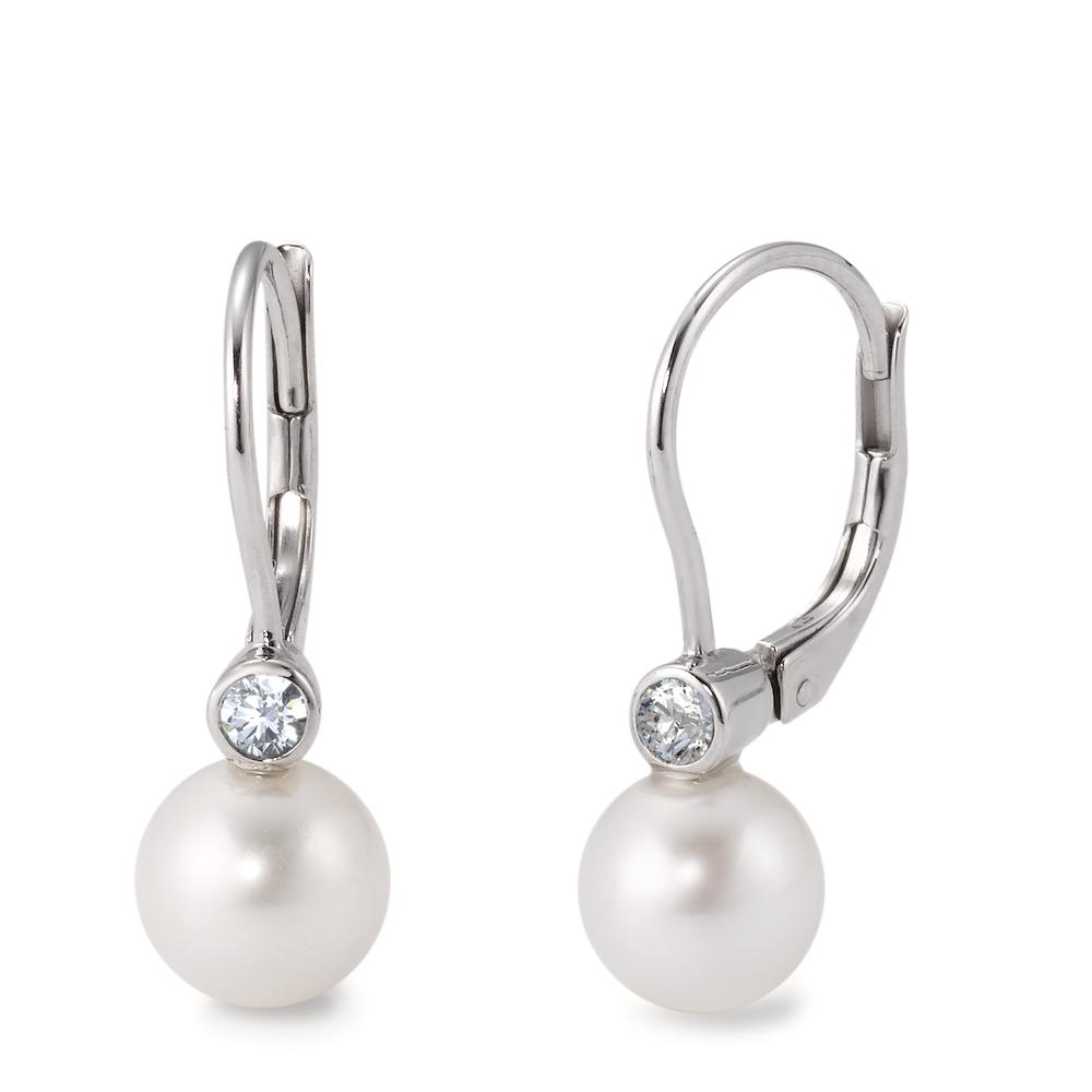 Pendant d'oreilles Or blanc 750/18 K Diamant blanc, 0.10 ct, 2 Pierres, brillant, w-si perle d'eau douce-565898