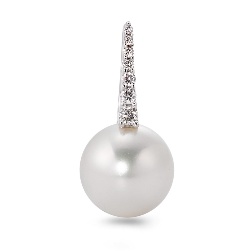 Pendentif Or blanc 750/18 K Diamant blanc, 0.09 ct, 7 Pierres, brillant, w-si perle d'eau douce-566003