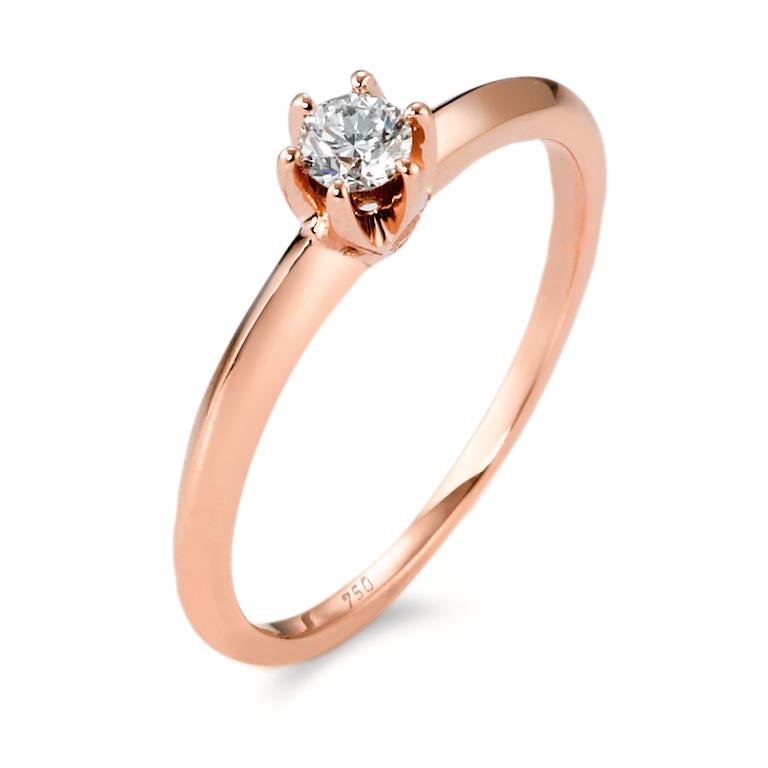 Solitär Ring 585/14 K Rosegold Diamant 0.15 ct, w-si-570601