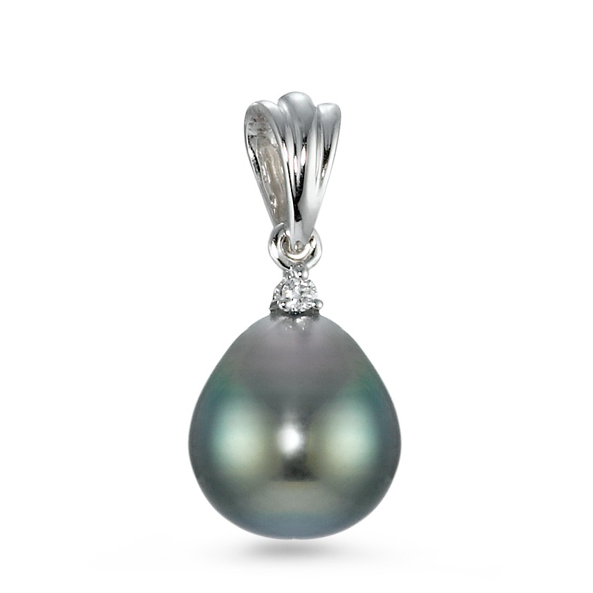 Pendentif Or blanc 750/18 K Diamant 0.01 ct, w-si perle de Tahiti-570640