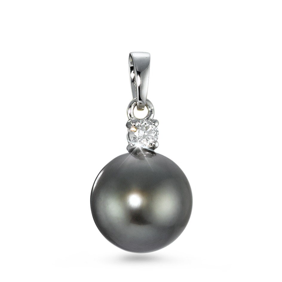 Pendentif Or blanc 750/18 K Diamant 0.10 ct, w-si perle de Tahiti-570641