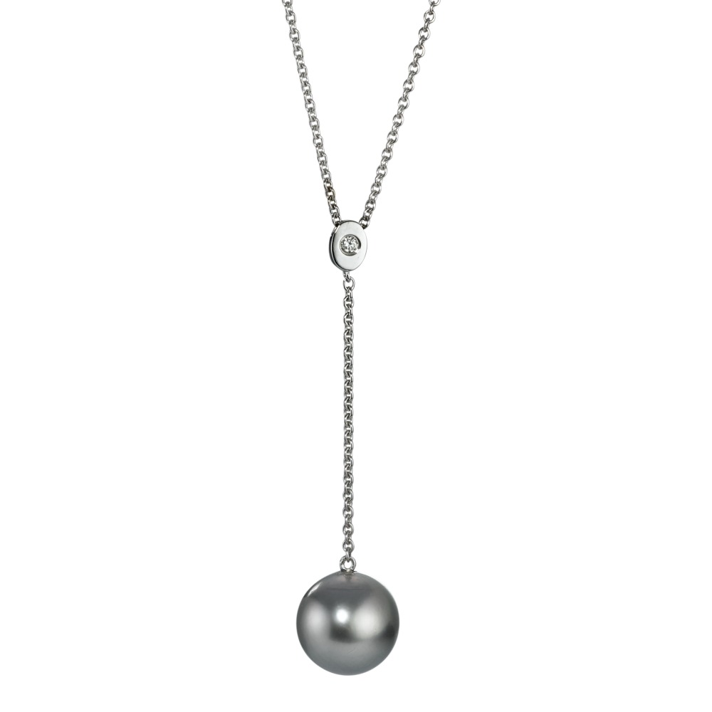 Collier Or blanc 750/18 K Diamant 0.09 ct, w-si perle de Tahiti 42-45 cm-570702