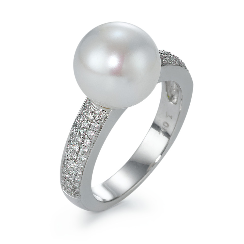 Bague Or blanc 750/18 K Diamant 0.32 ct, 66 Pierres, w-si perle d'eau douce-570856