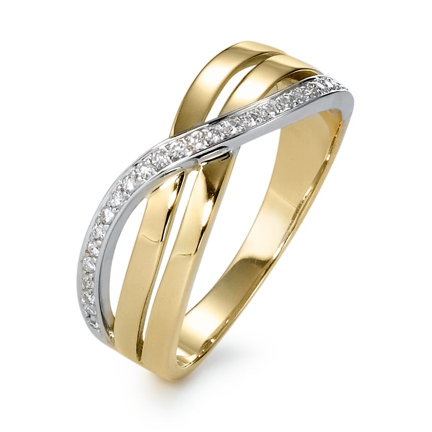 Fingerring 750/18 K Gelbgold, 750/18 K Weissgold Diamant 0.12 ct, 26 Steine, w-si-570864