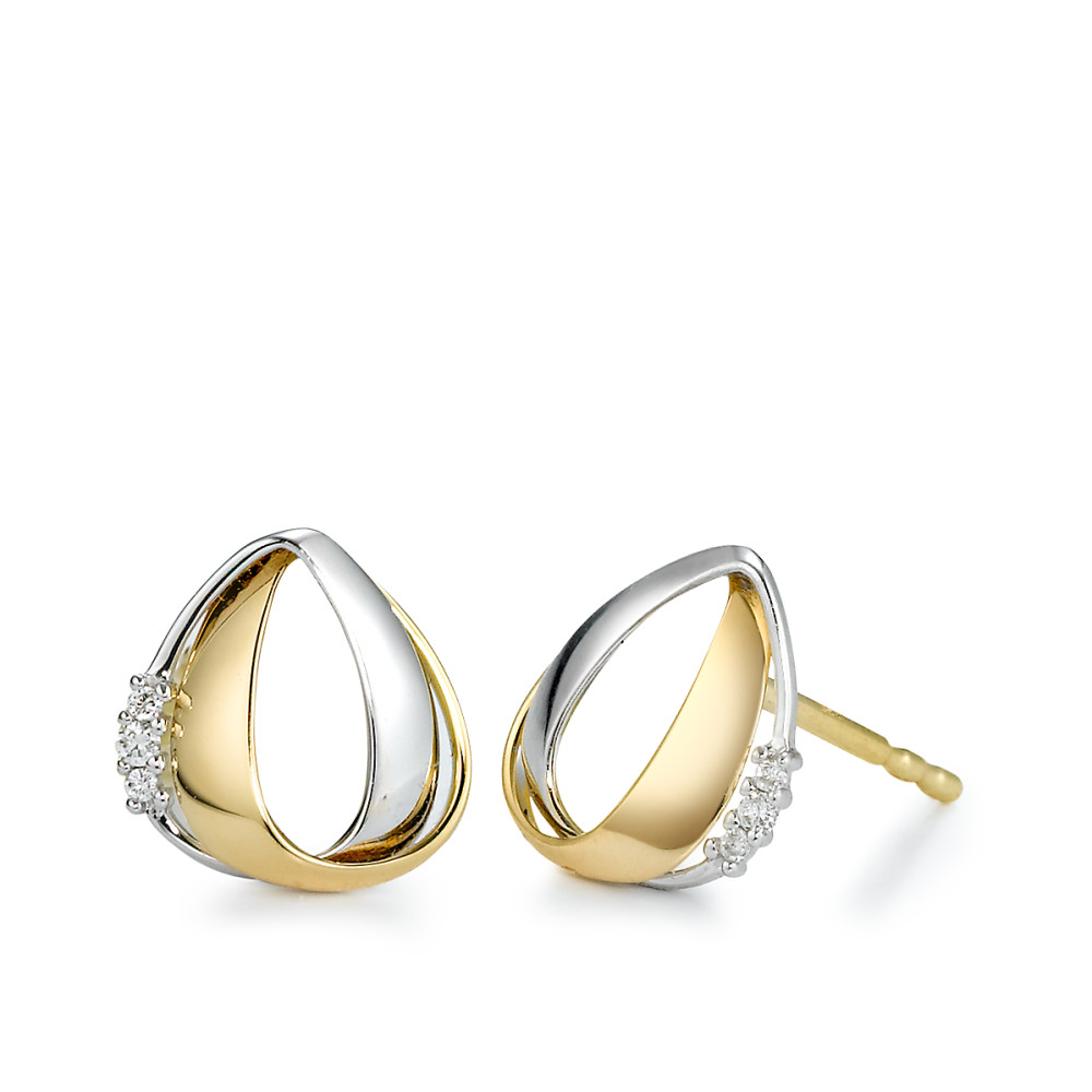 Clous d'oreilles Or jaune 750/18 K, Or blanc 750/18 K Diamant blanc, 0.03 ct, 6 Pierres, brillant, w-si Ø10 mm-571064
