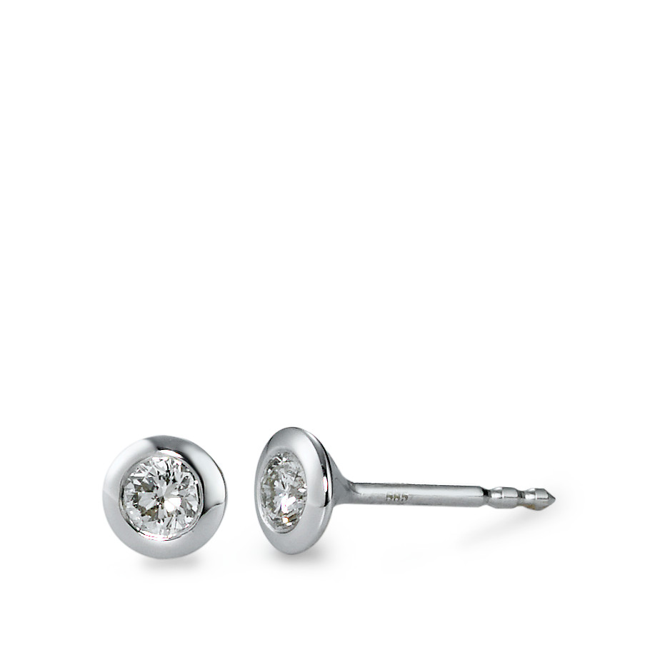 Clous d'oreilles Or blanc 585/14 K Diamant 0.20 ct, 2 Pierres, w-si Ø5 mm-571483