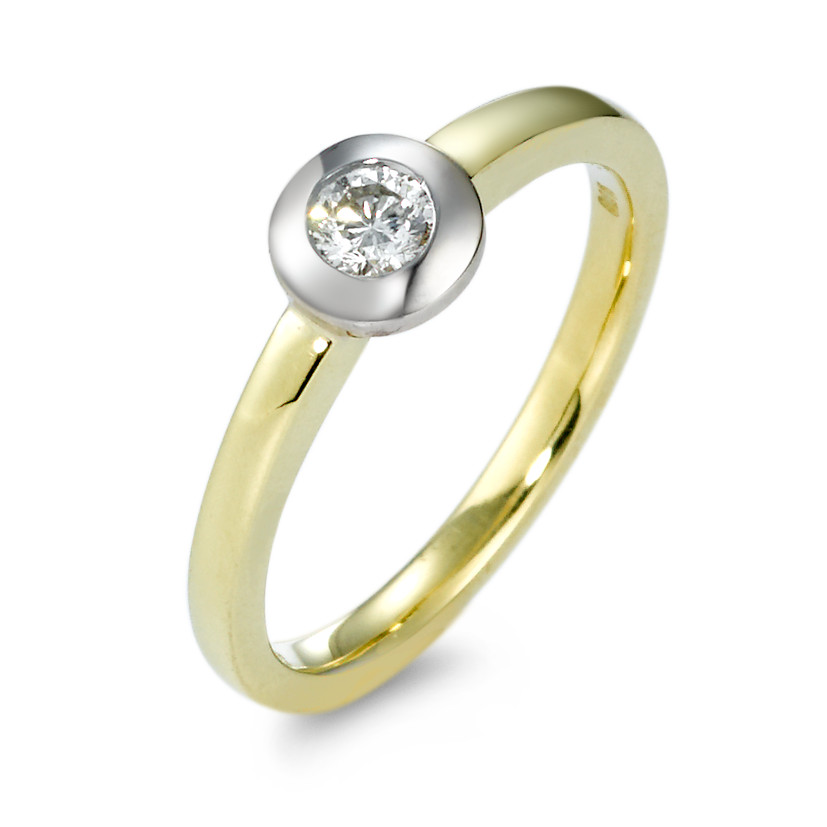 Solitär Ring 585/14 K Gelbgold, 585/14 K Weissgold Diamant 0.15 ct, w-si-571488