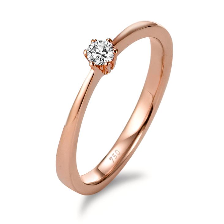 Solitär Ring 750/18 K Rotgold Diamant 0.10 ct, Brillantschliff, w-si-573421