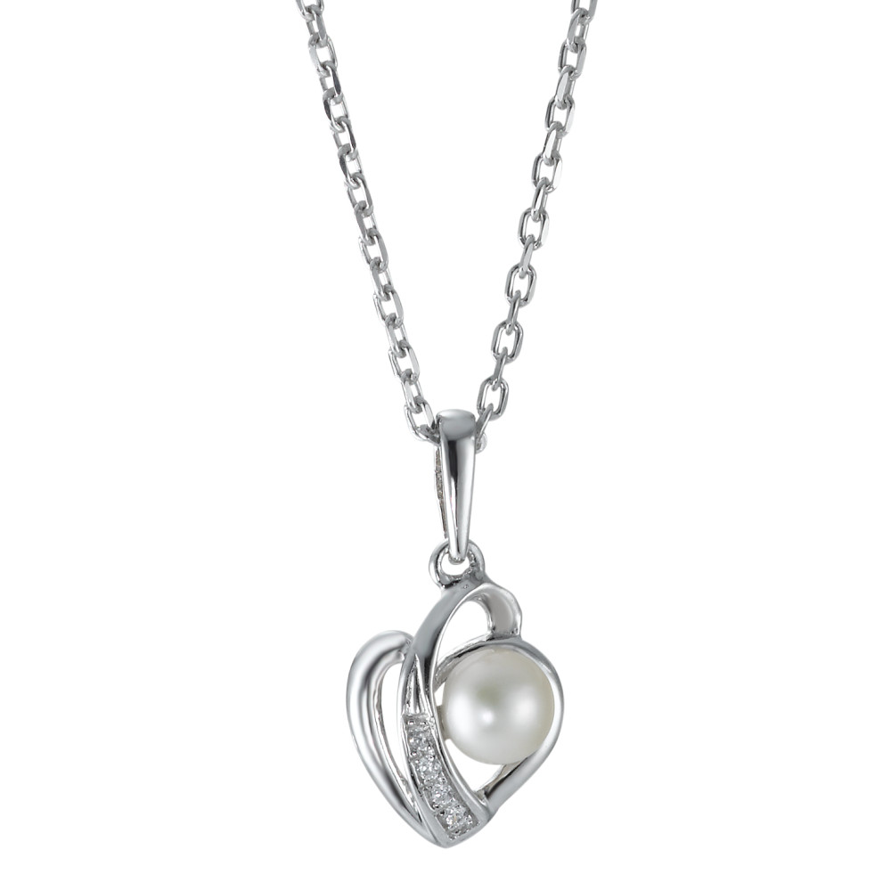 Chaînette avec pendentif Argent Rhodié perle d'eau douce Coeur 40 cm Ø10 mm-574699