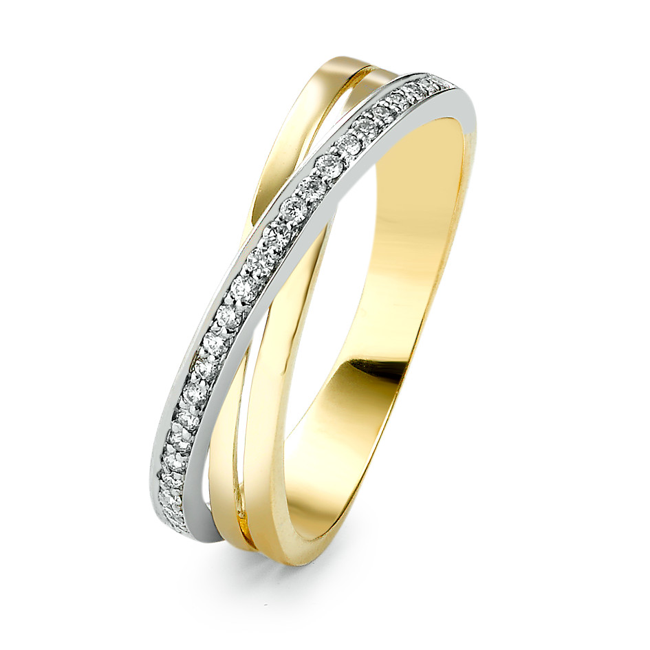 Fingerring 750/18 K Gelbgold, 750/18 K Weissgold Diamant 0.12 ct, 25 Steine, w-si-577921