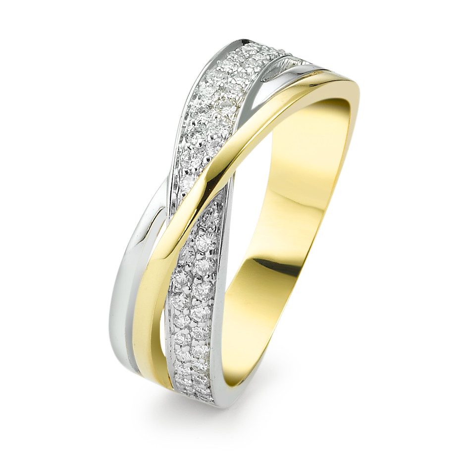 Fingerring 750/18 K Gelbgold, 750/18 K Weissgold Diamant 0.30 ct, 45 Steine, w-si-577922