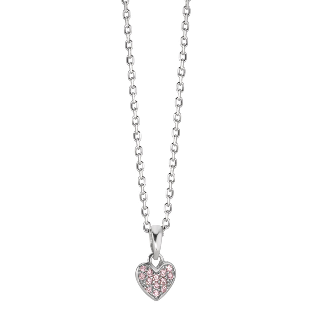 Halskette mit Anhänger Silber Zirkonia rosa rhodiniert Herz 38-40 cm verstellbar Ø7 mm-582428