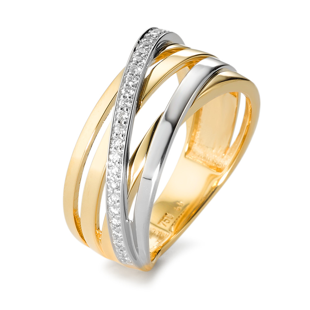 Fingerring 750/18 K Gelbgold, 750/18 K Weissgold Diamant weiss, 0.14 ct, 28 Steine, Brillantschliff, w-si-583603