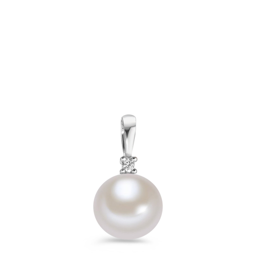 Pendentif Or blanc 375/9 K Diamant blanc, 0.02 ct, brillant, p1 perle d'eau douce-583682