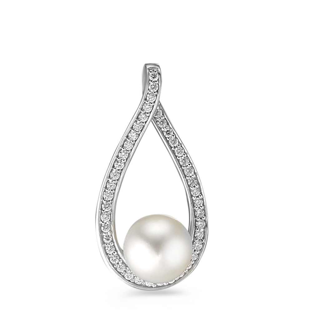 Pendentif Or blanc 750/18 K Diamant 0.12 ct, w-si perle d'eau douce-584188