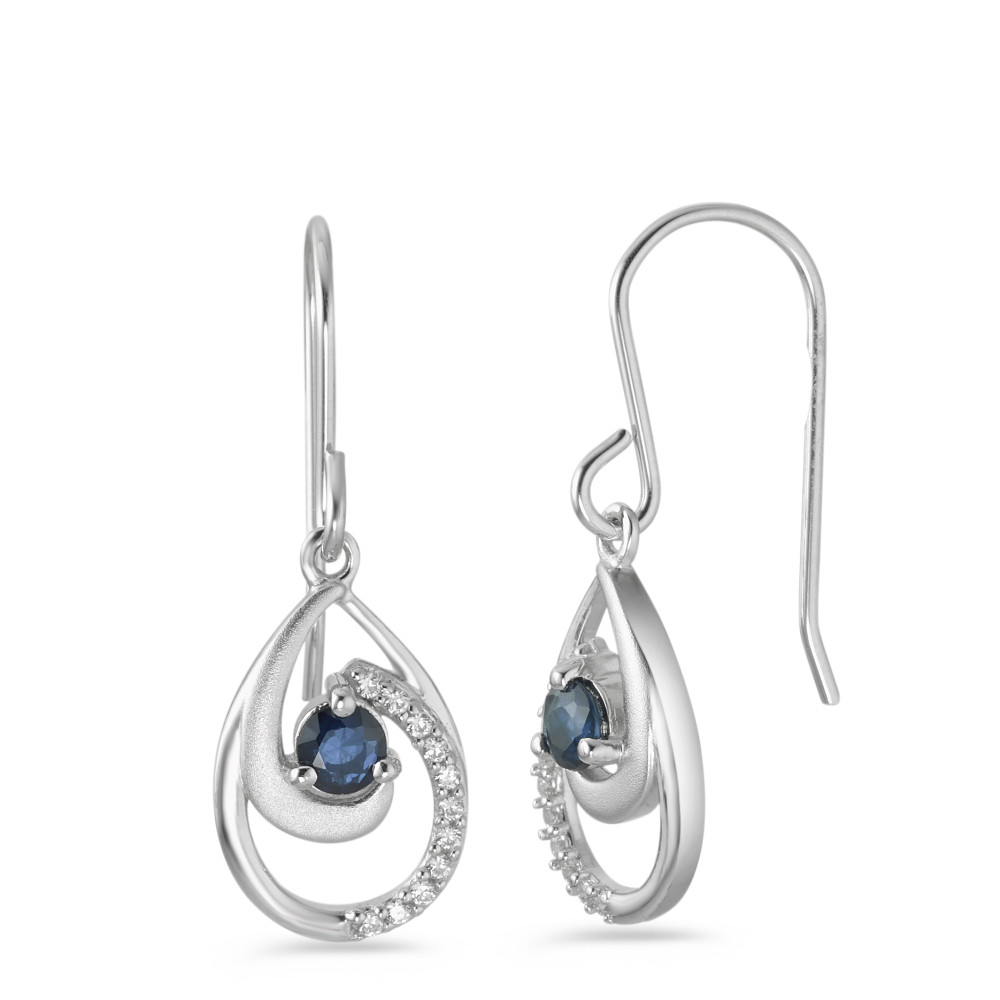 Ohrhänger Silber Saphir blau, 2 Steine, Zirkonia weiss, 22 Steine rhodiniert-585715
