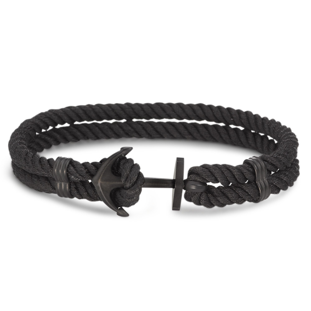 Bracelet Acier inoxydable, Tissu noir PVD Ancre 21.5 cm-585872