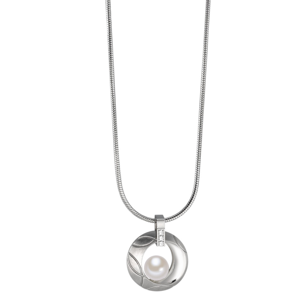 Chaînette avec pendentif Acier inoxydable Zircone perle d'eau douce 42 cm-587067