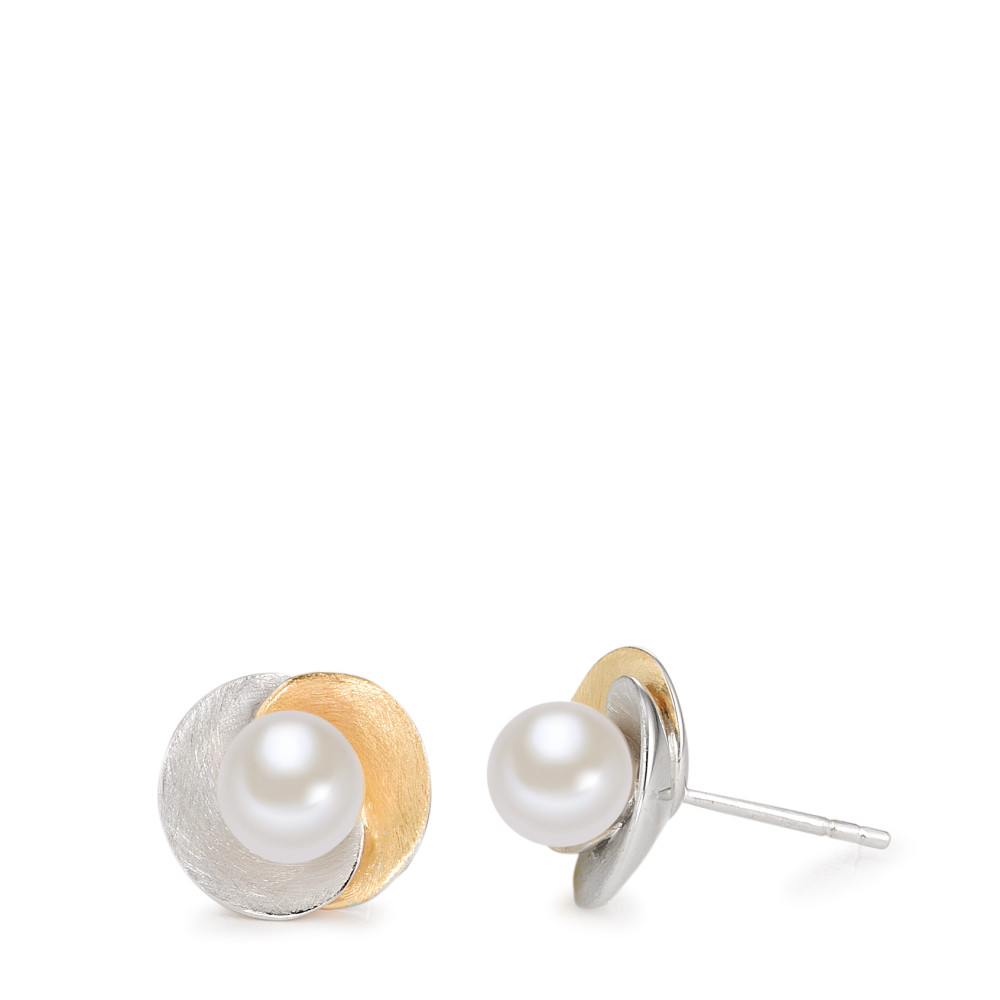 Clous d'oreilles Argent jaune Bicolore perle d'eau douce Ø12 mm-587135