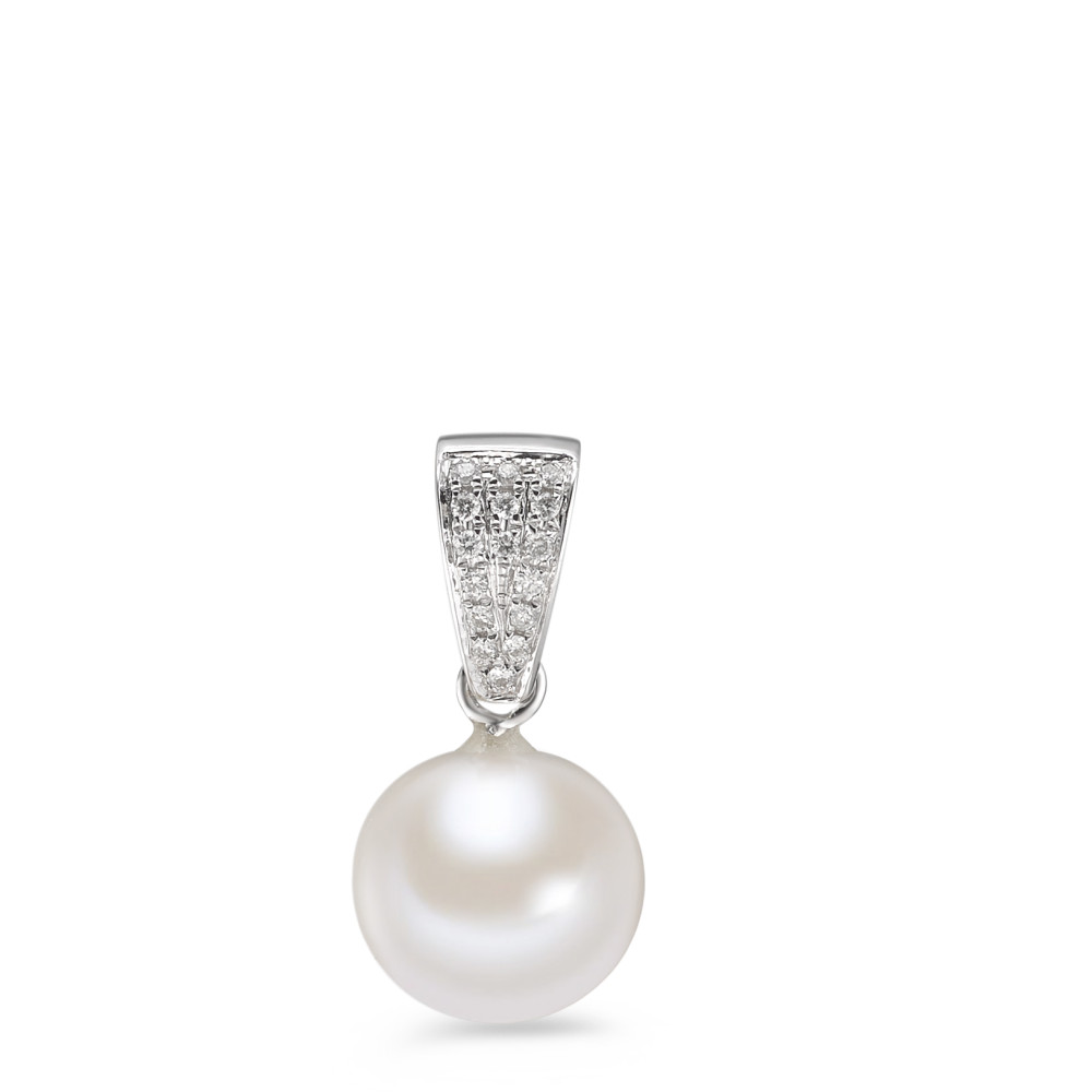 Pendentif Or blanc 750/18 K Diamant 0.07 ct, 15 Pierres, vsi perle d'eau douce-588055