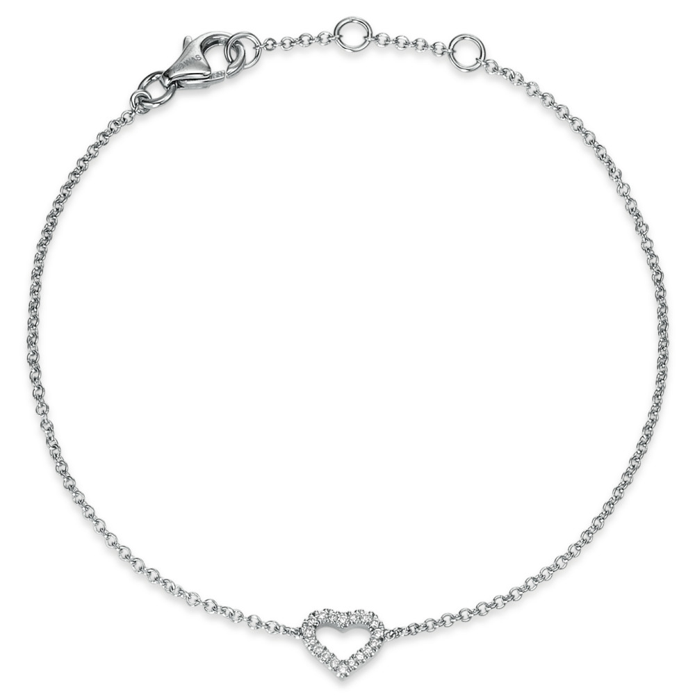 Bracelet Or blanc 750/18 K Diamant 0.06 ct, 18 Pierres, si Coeur 17-19 cm-588452