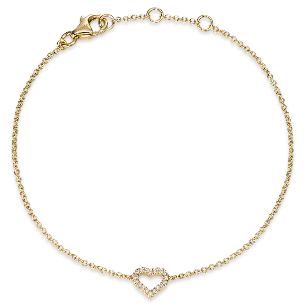 Bracelet Or jaune 750/18 K Diamant 0.06 ct, 18 Pierres, si Coeur 17-19 cm-588453
