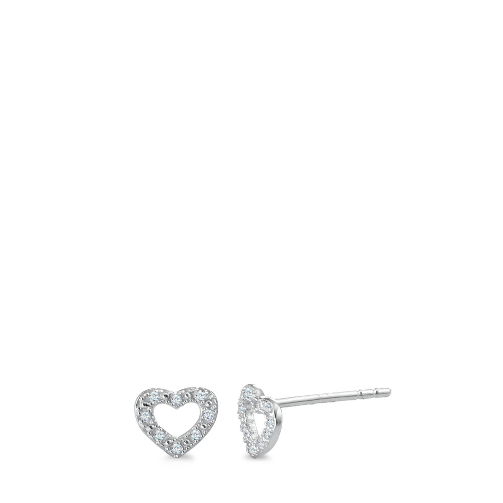 Clous d'oreilles Or blanc 375/9 K Diamant 0.045 ct, 16 Pierres, w-pi1 Coeur Ø6 mm-588793