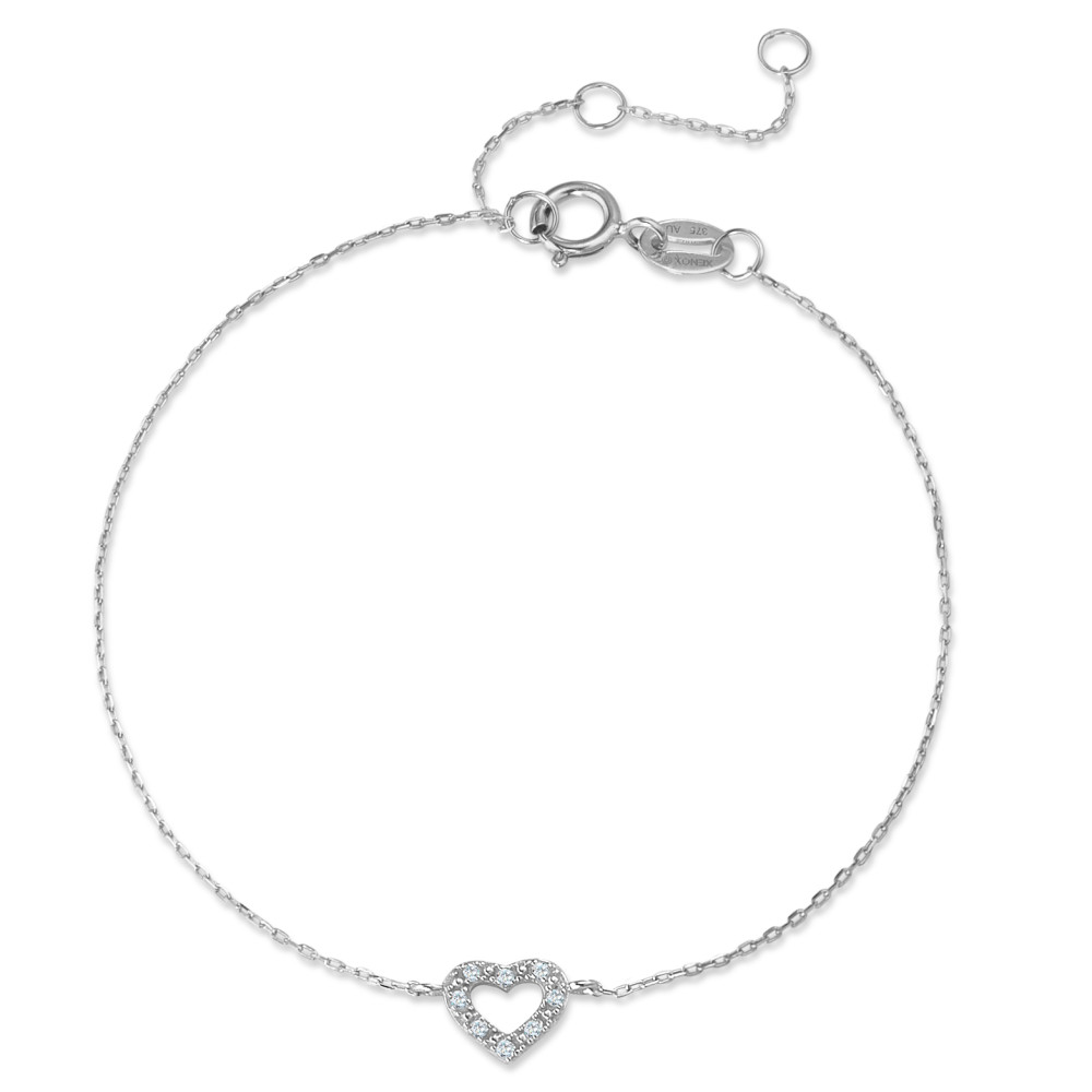 Bracelet Or blanc 375/9 K Diamant 0.025 ct, 8 Pierres, w-pi1 Coeur 15-18 cm-588794
