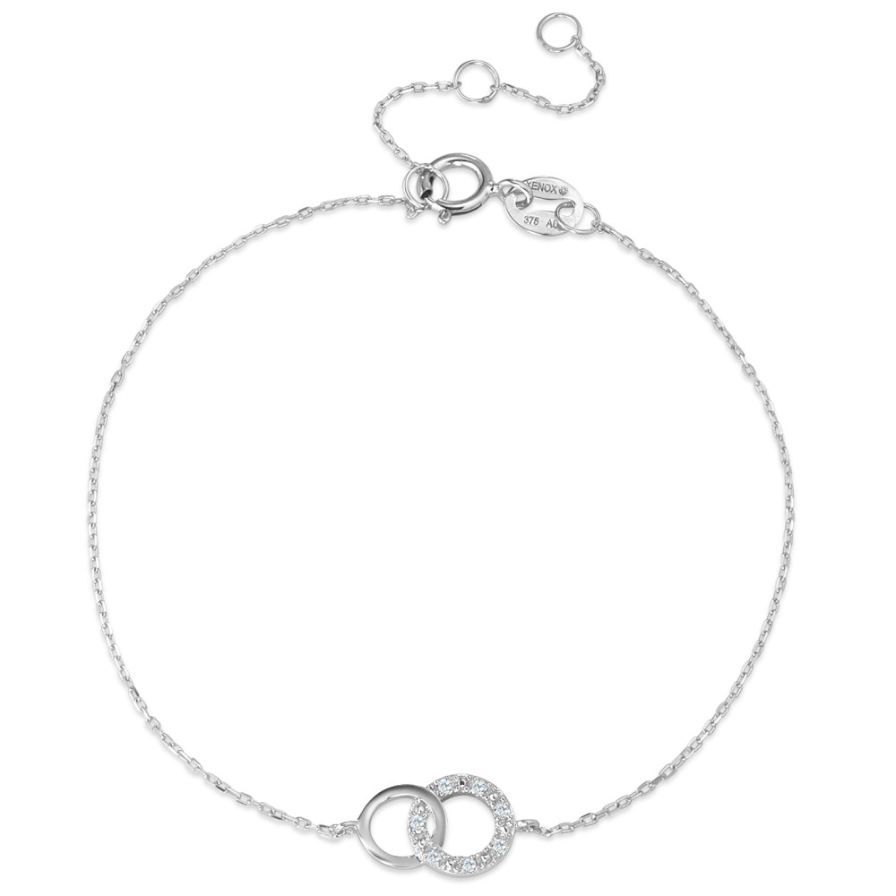 Bracelet Or blanc 375/9 K Diamant 0.025 ct, 7 Pierres, w-pi1 15-18 cm-588799