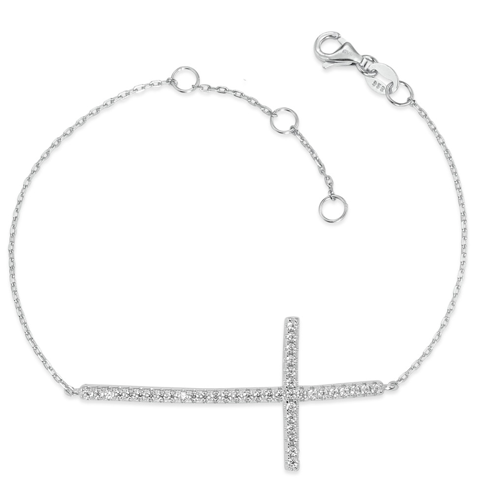 Bracelet Argent Zircone Rhodié Croix 16-19 cm-589394