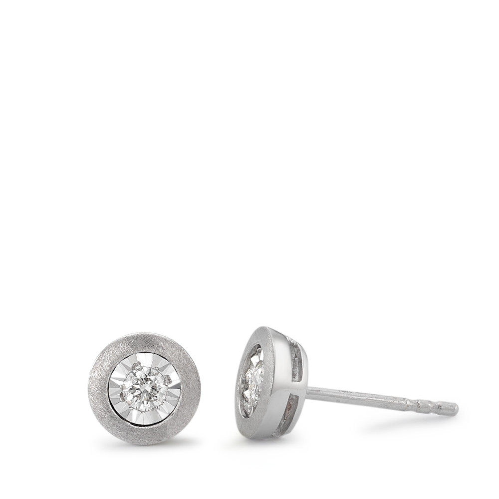 Clous d'oreilles Or blanc 750/18 K Diamant 0.10 ct, 2 Pierres, w-si Ø6 mm-589803
