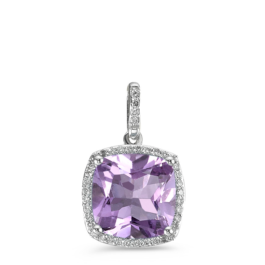 Anhänger 750/18 K Weissgold Amethyst violett, Diamant weiss, 0.12 ct, 40 Steine, w-si Ø11 mm-590531