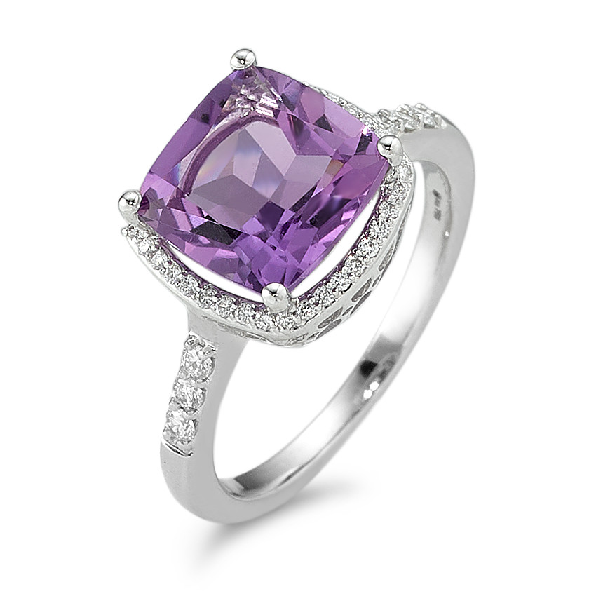 Fingerring 750/18 K Weissgold Amethyst violett, Diamant weiss, 0.20 ct, 42 Steine, w-pi3 Ø11 mm-590533