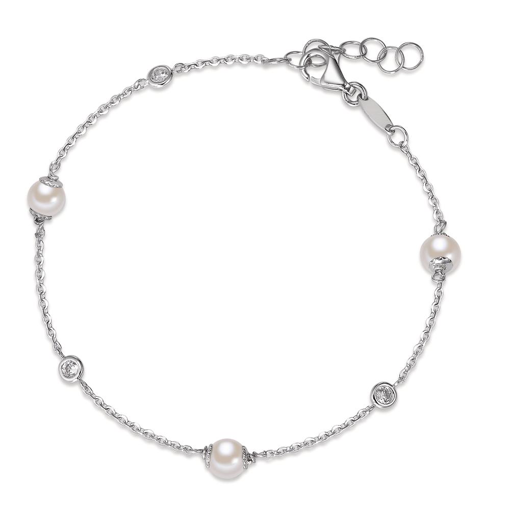 Bracelet Or blanc 750/18 K Zircone 3 Pierres perle d'eau douce 16-18 cm-590578